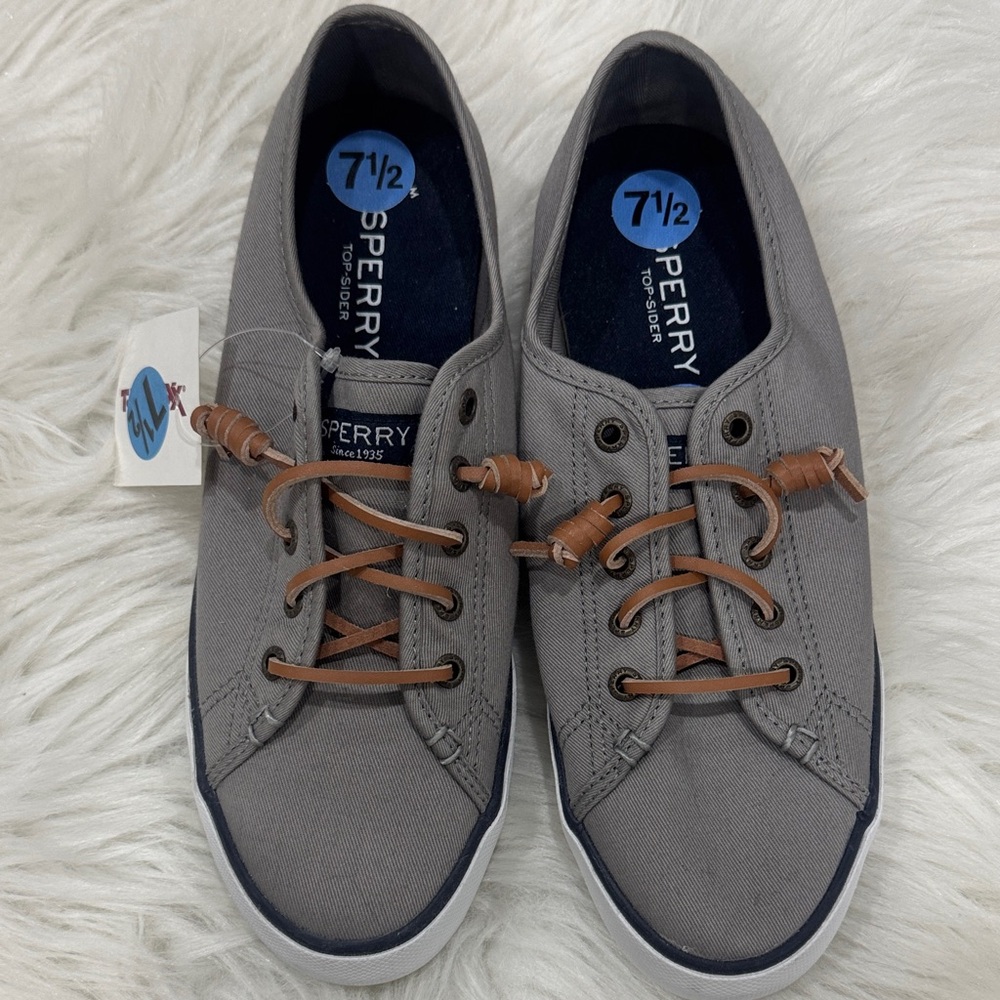 Sperry Gray Sneakers with Brown Laces